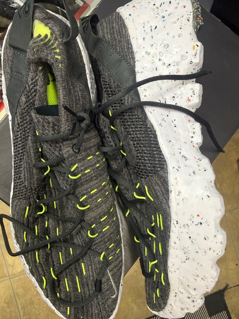 Nike Men's Grey Knit Athletic Shoes with Neon Yellow Accents